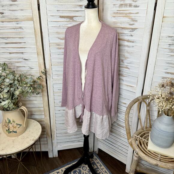 LOGO LOUNGE Women's PLUS 2X Long Sleeve Front Tie Cardigan Top Purple Fairy - Picture 5 of 15